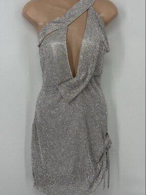 NWT Alglist Silver Sparkling Mesh Evening Dress - Medium/Large